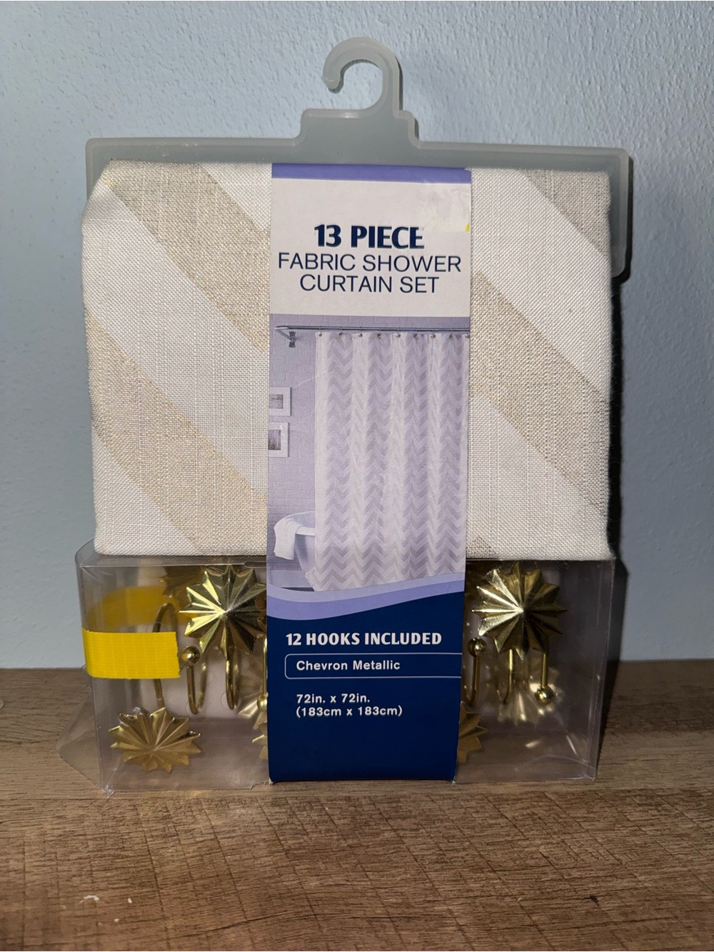 13 Piece Fabric Shower Curtain Set Chevron Metallic
